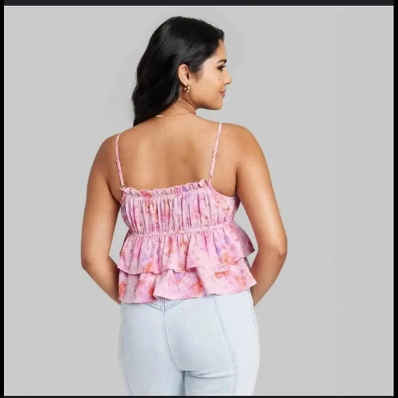 NWT Wild Fable Women's Tiered Ruffle Pink Butterfly Tank Top Size XL - Picture 3 of 11
